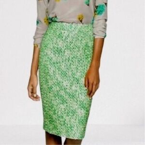 J. CREW Clover Tweed No. 2 Pencil Skirt Green/Cream